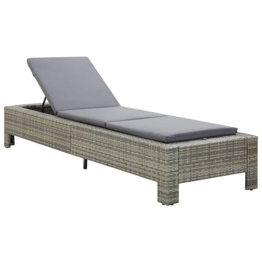 Szürke polyrattan napozóágy párnával