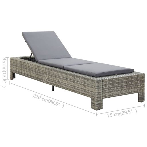 Szürke polyrattan napozóágy párnával