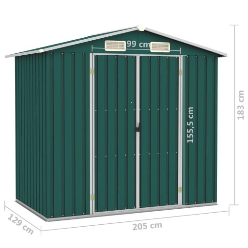 Zöld horganyzott acél kerti fészer 205 x 129 x 183 cm