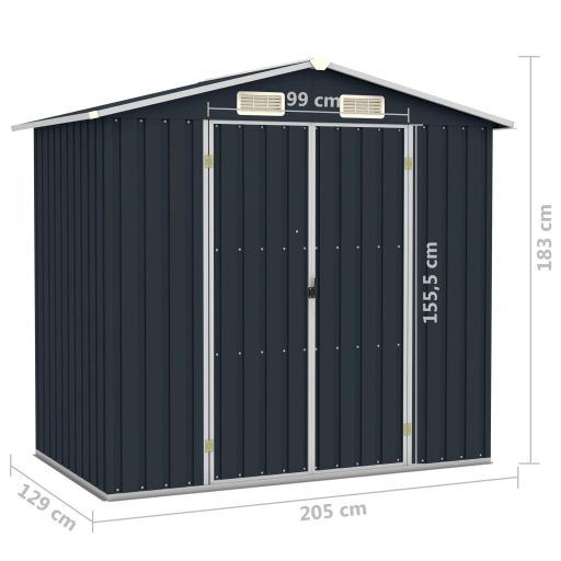 Antracitszürke horganyzott acél kerti fészer 205 x 129 x 183 cm