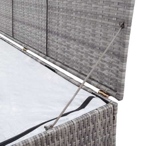 Szürke polyrattan kerti tárolóláda 150 x 50 x 60 cm