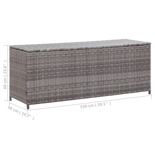 Szürke polyrattan kerti tárolóláda 150 x 50 x 60 cm