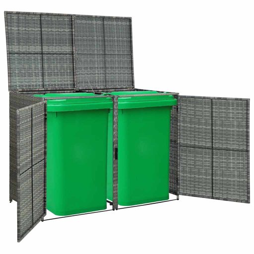 Antracit polyrattan dupla tároló gurulós kukához 148x77x111 cm