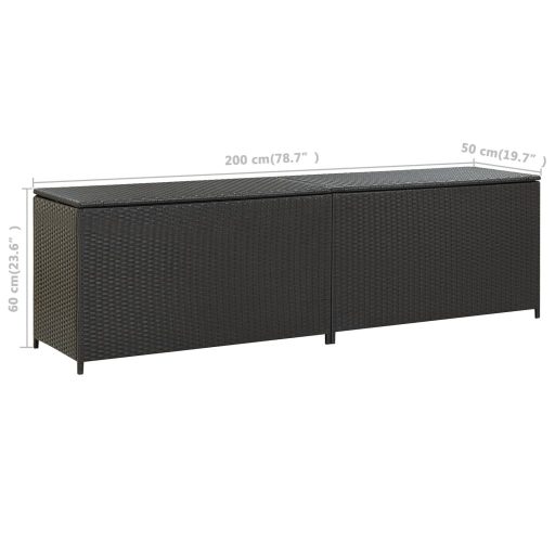 Fekete polyrattan kerti tárolóláda 200 x 50 x 60 cm