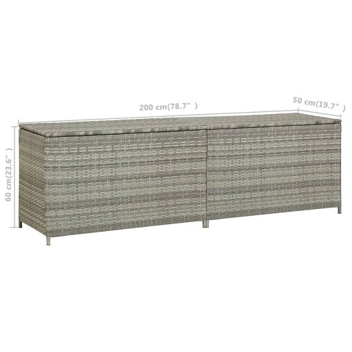 Szürke polyrattan kerti tárolóláda 200 x 50 x 60 cm