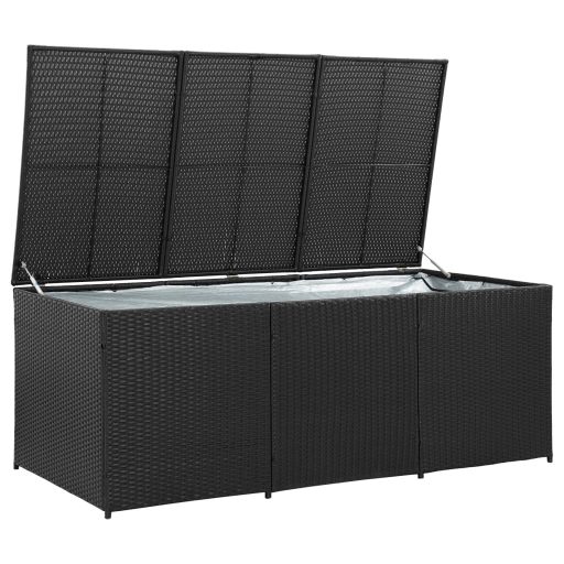 Fekete polyrattan kerti tárolóláda 180 x 90 x 70 cm
