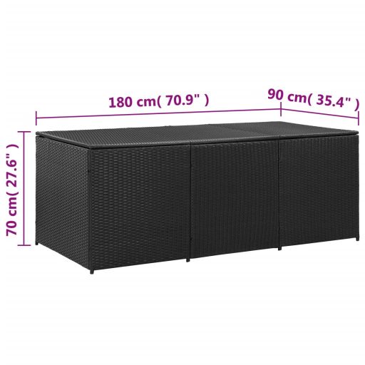 Fekete polyrattan kerti tárolóláda 180 x 90 x 70 cm