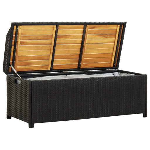 Fekete polyrattan kerti tárolópad 120 cm