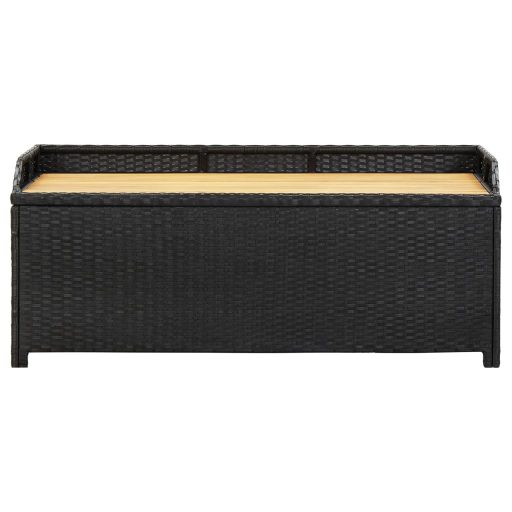 Fekete polyrattan kerti tárolópad 120 cm