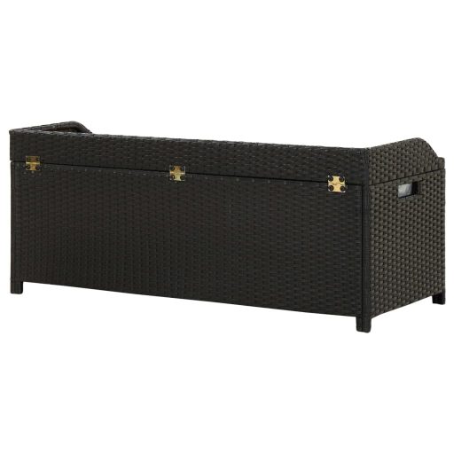 Fekete polyrattan kerti tárolópad 120 cm