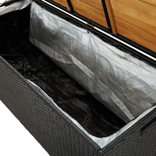 Fekete polyrattan kerti tárolópad 120 cm