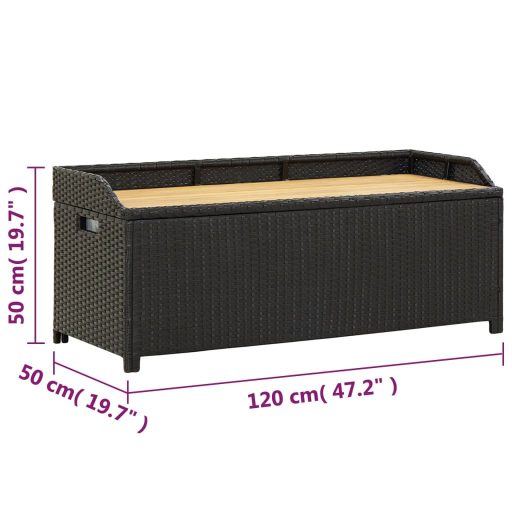Fekete polyrattan kerti tárolópad 120 cm