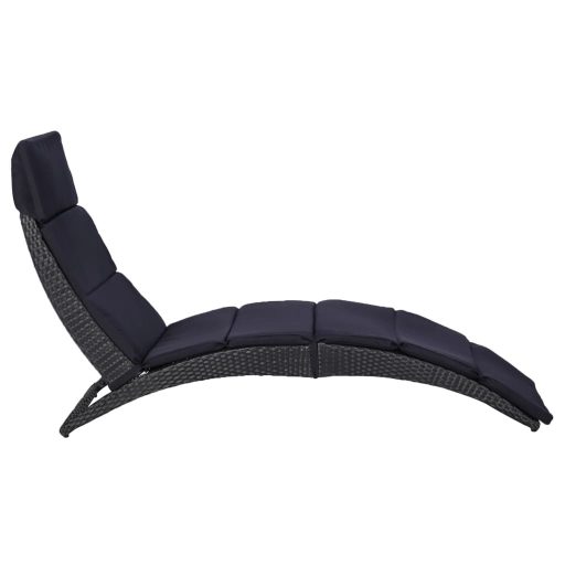 Fekete polyrattan napozóágy párnával