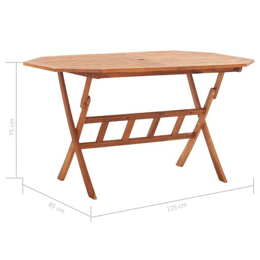 Tömör akácfa összecsukható kerti asztal 135 x 85 x 75 cm