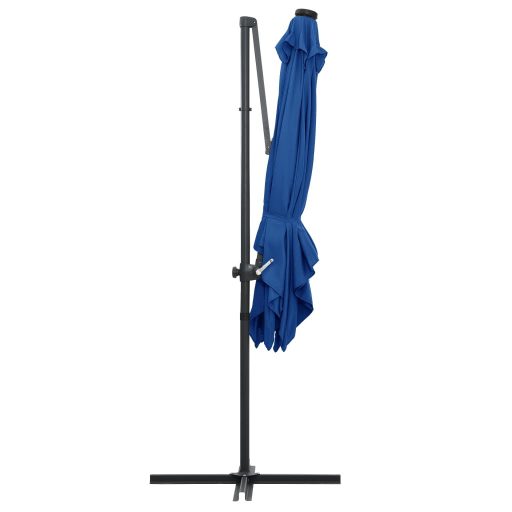Azúrkék konzolos napernyő LED-del és acélrúddal 250x250 cm