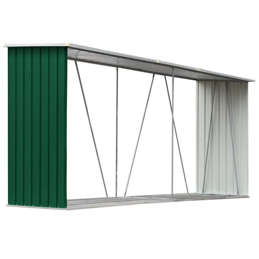 Zöld horganyzott acél kerti tűzifatároló 330 x 84 x 152 cm