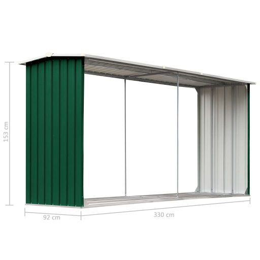 Zöld horganyzott acél kerti tűzifatároló 330 x 92 x 153 cm