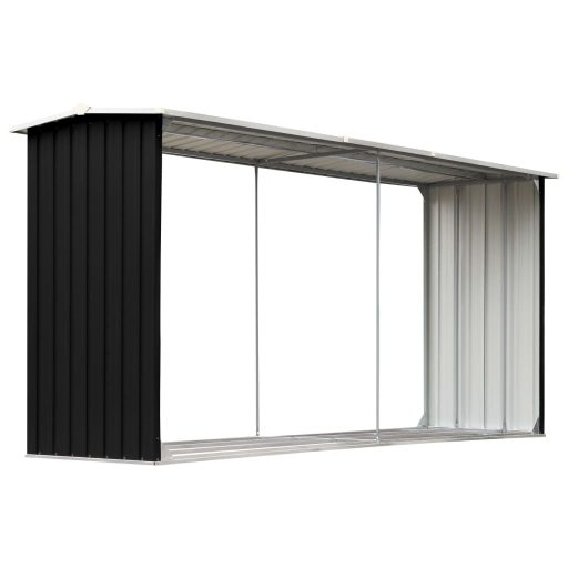 Antracitszürke horganyzott acél tűzifatároló 330 x 92 x 153 cm