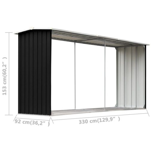 Antracitszürke horganyzott acél tűzifatároló 330 x 92 x 153 cm