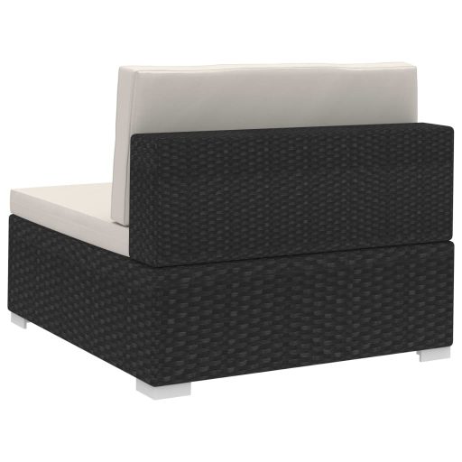 2 db fekete moduláris polyrattan sarokfotel párnákkal