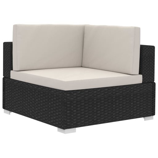 2 db fekete moduláris polyrattan sarokfotel párnákkal