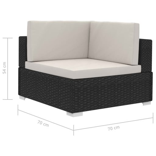 2 db fekete moduláris polyrattan sarokfotel párnákkal