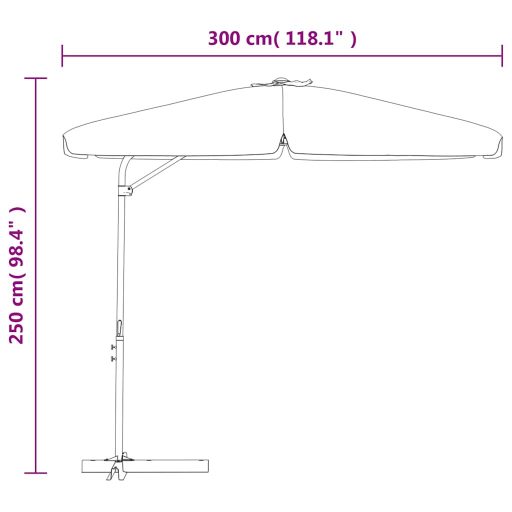 Tópszínű kültéri napernyő acélrúddal 300 cm