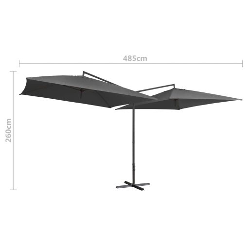 Antracitszürke dupla napernyő acélrúddal 250 x 250 cm