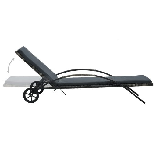 Antracitszürke polyrattan napozóágyak asztallal