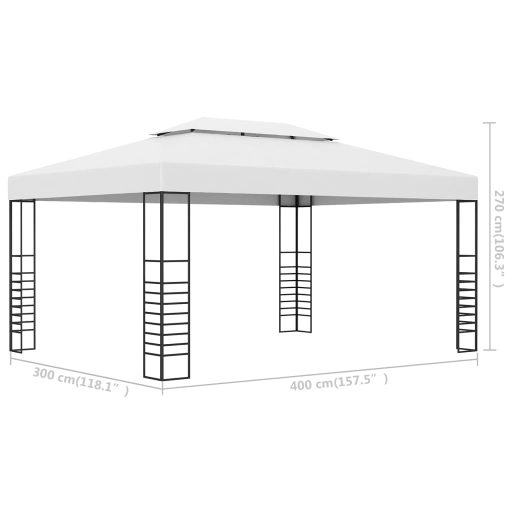 Fehér porszórt acél kerti pavilon 4 x 3 x 2,7 m