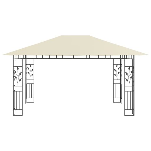 Krémszínű pavilon szúnyoghálóval 4 x 3 x 2,73 m 180 g/m²