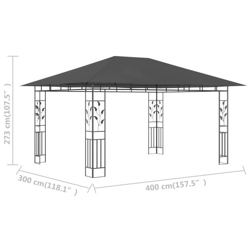 Antracitszürke pavilon szúnyoghálóval 4 x 3 x 2,73 m 180 g/m²
