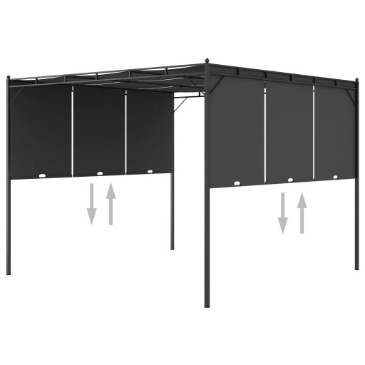 Antracitszürke kerti pavilon oldalfüggönnyel 3 x 3 x 2,25 m