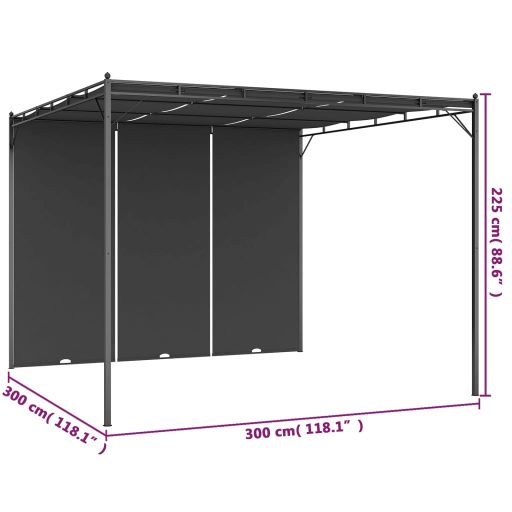 Antracitszürke kerti pavilon oldalfüggönnyel 3 x 3 x 2,25 m