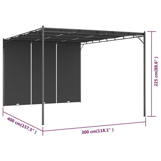 Antracitszürke kerti pavilon oldalfüggönnyel 4 x 3 x 2,25 m