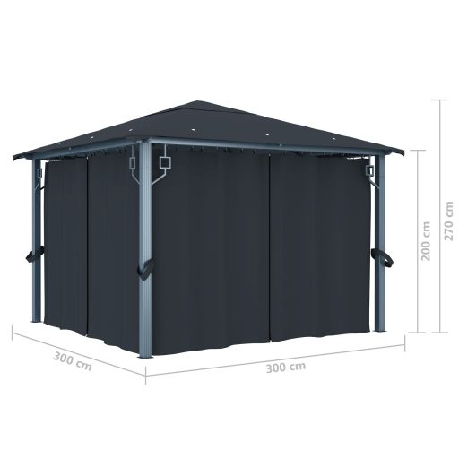 Antracitszürke alumíniumpavilon függönnyel 300 x 300 cm