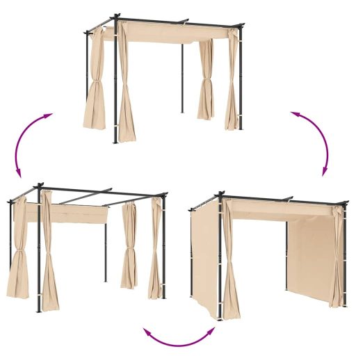 Krémszínű acél pavilon függönyökkel 3 x 3 m