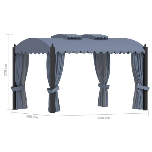 Antracitszürke acélpavilon függönyökkel 3 x 4 m