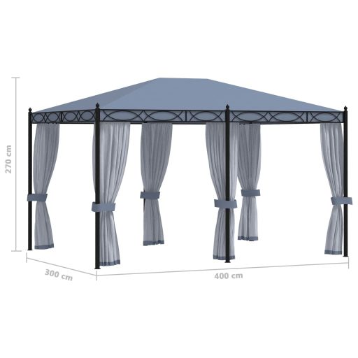Antracitszürke acélpavilon szúnyoghálóval 3 x 4 m