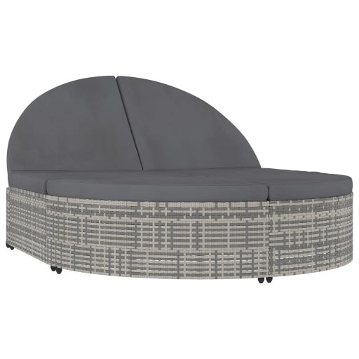 2 személyes szürke polyrattan kerti napozóágy párnával