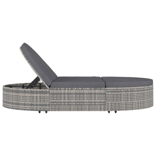 2 személyes szürke polyrattan kerti napozóágy párnával