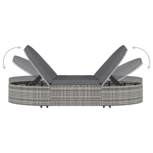 2 személyes szürke polyrattan kerti napozóágy párnával