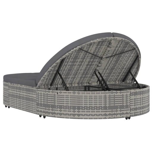 2 személyes szürke polyrattan kerti napozóágy párnával