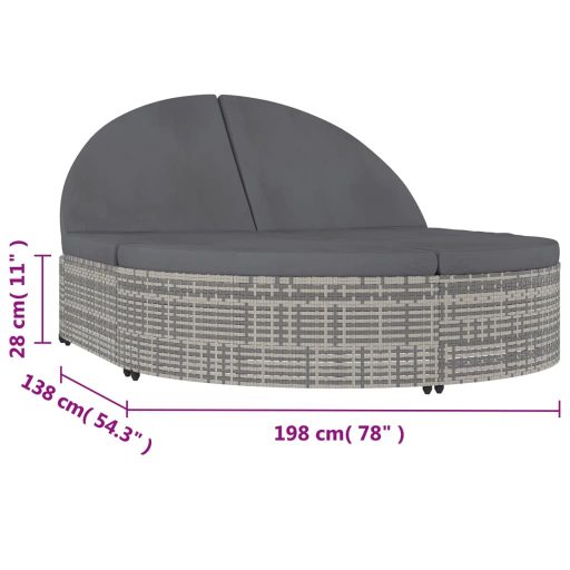 2 személyes szürke polyrattan kerti napozóágy párnával