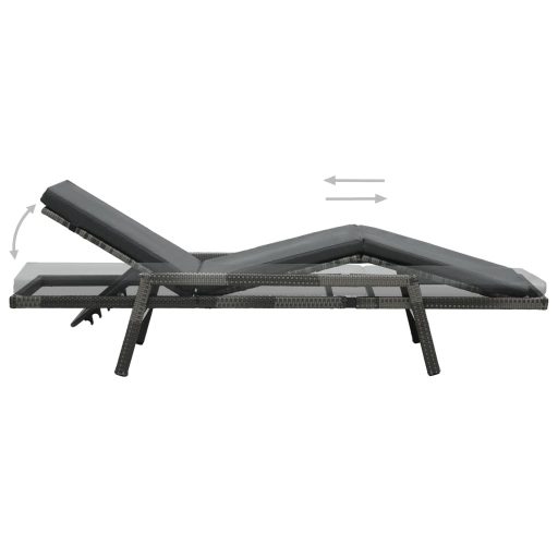 Szürke polyrattan napozóágy párnával