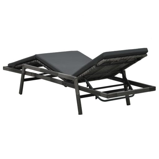 Szürke polyrattan napozóágy párnával