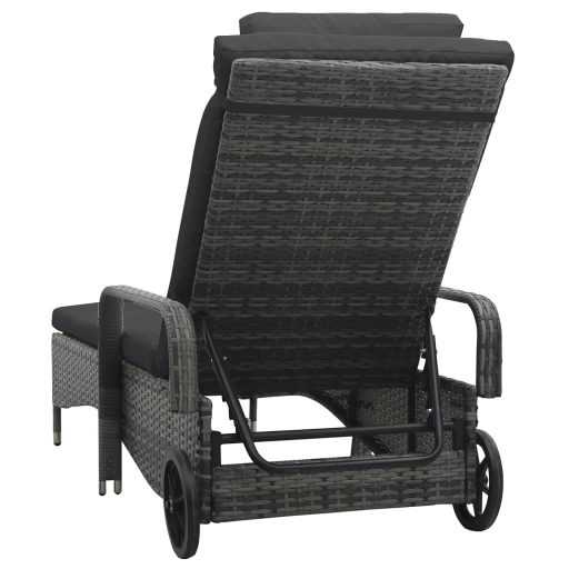 Szürke polyrattan napozóágy kerekekkel