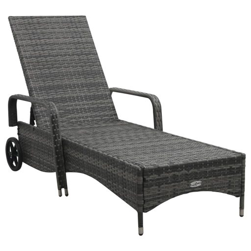 Szürke polyrattan napozóágy kerekekkel