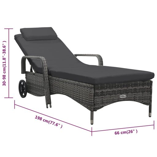 Szürke polyrattan napozóágy kerekekkel