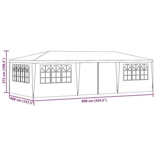 Fehér rendezvénysátor oldalfalakkal 4 x 9 m 90 g/m²